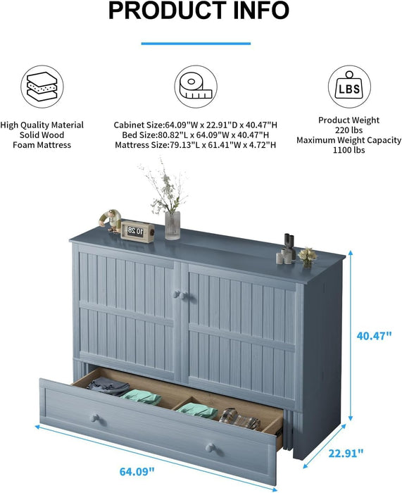 Queen Murphy Bed Cabinet With USB StorageDrawerWithUSBCharging