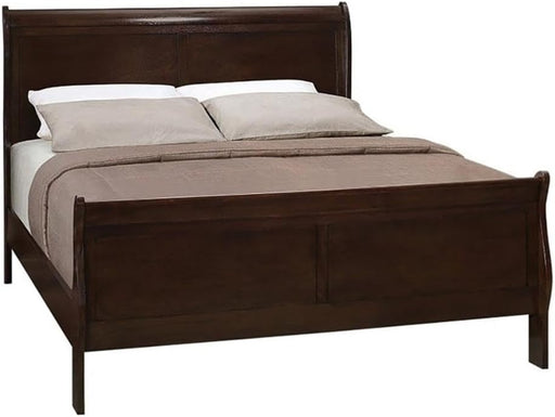 Traditional Full Sleigh Panel Bed, Asian Hardwood and Veneer Construction, Cappuccino Finish, Curved Headboard and Footboard, Classic Design, 47.25"H X 56.25"W X 84.5"D, Bedroom Furniture
