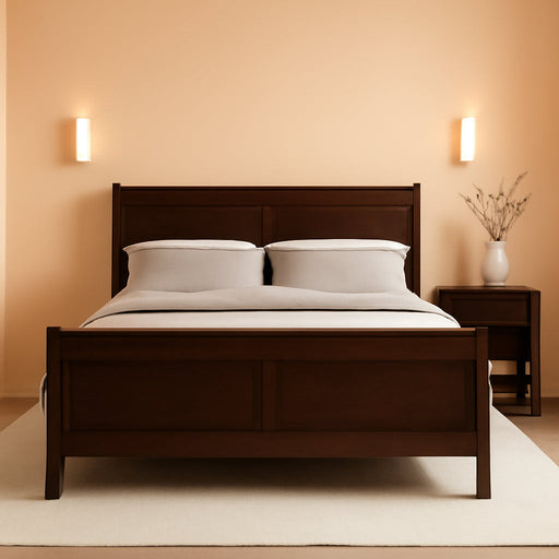 Traditional Full Sleigh Panel Bed, Asian Hardwood and Veneer Construction, Cappuccino Finish, Curved Headboard and Footboard, Classic Design, 47.25"H X 56.25"W X 84.5"D, Bedroom Furniture