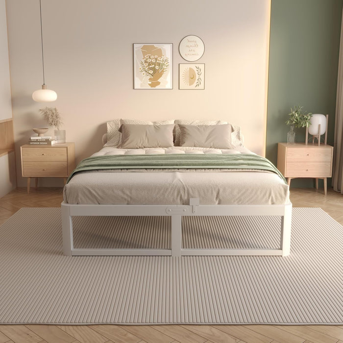 12 Inch Queen Bed Frame, Heavy Duty Steel, No Box Spring, White