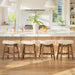 Bar Stools Set of 3, 24" Backless Saddle, Ivory Faux Leather
