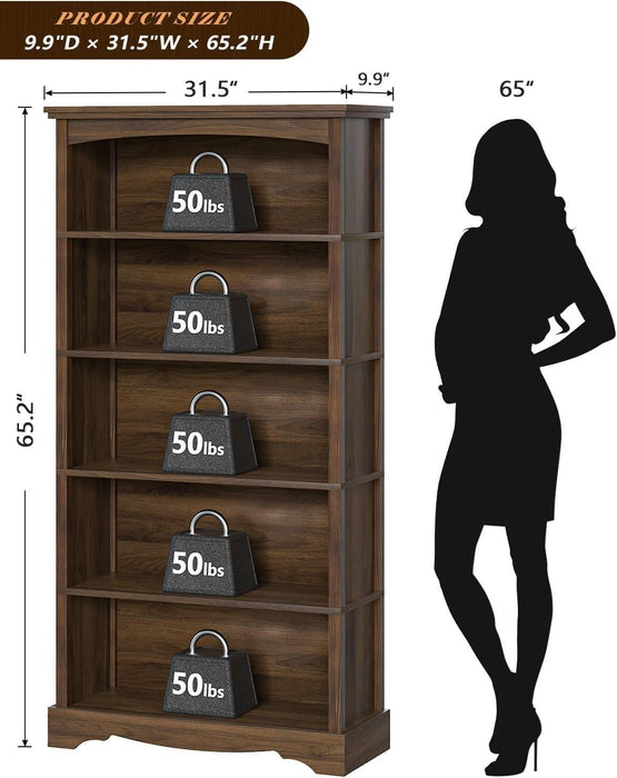 5-Tier Wooden Bookshelf, 65 Inch Tall Bookshelf with Storage, Floor Standing Modern Style Display Bookcase for Living Room, Office, Study Room, Entryway, Brown