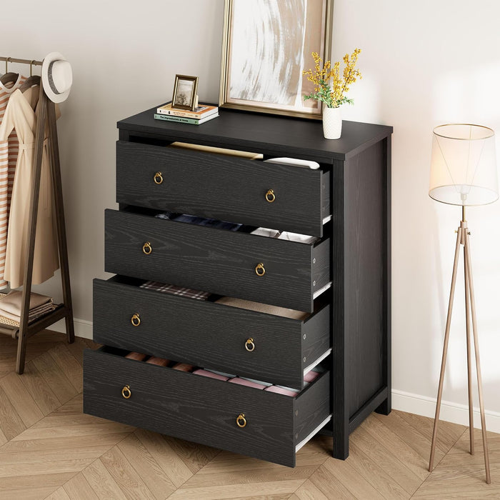 Black Storage Dresser Chest 4 Drawers 37InchesTall