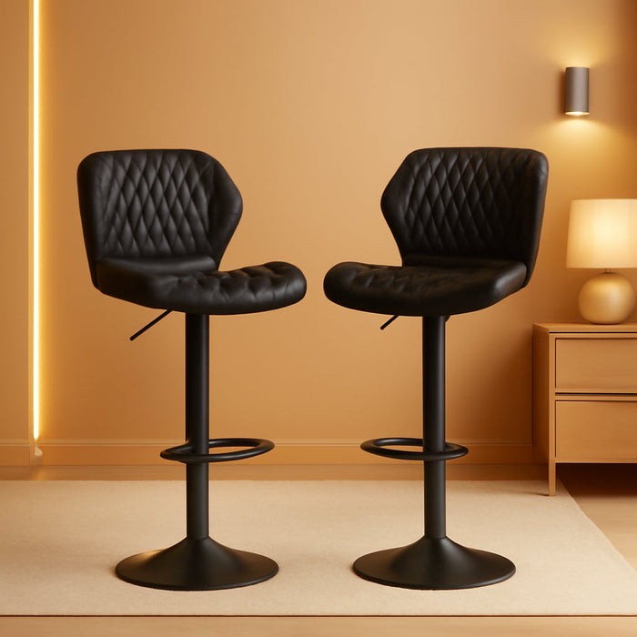Bar Stools Set of 2, Modern Swivel Counter Height Barstools for Kitchen Island Chairs, Adjustable Fabric Bar Stools with Back for Kitchen Counter Bar, Black