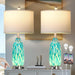 26" Peacock Green Glass Table Lamps Set of 2,Coastal Nautical Bedside Lamps with USB Ports & AC Outlet,Lamparas Elegantes Para Cuarto with Night Light for Bedroom Living Room Decoration