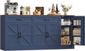 71” Large Sideboard Buffet Cabinet, Farmhouse Coffee Bar Cabinet (Blue)
