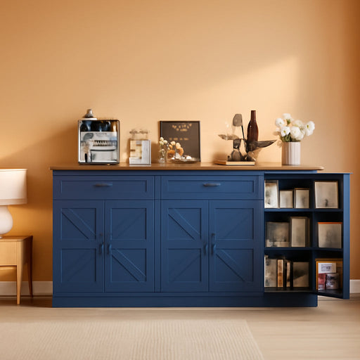 71” Large Sideboard Buffet Cabinet, Farmhouse Coffee Bar Cabinet (Blue)