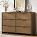 Rattan 6 Drawer Dresser for Bedroom, 47.2" Wide Curved Dressers & Chests of Drawers with 6 Deep Drawers, Large Boho Wooden Dresser W/Gold Metal Handles for Bedroom Living Room, Walnut