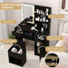Vanity Desk with Mirror and Lights, Makeup Vanity Table with Charging Station, Storage Stool, Drawer, Cabinet, Shelves, 3 Lighting Modes, Black Modern Makeup Dressing Table for Girls Bedroom