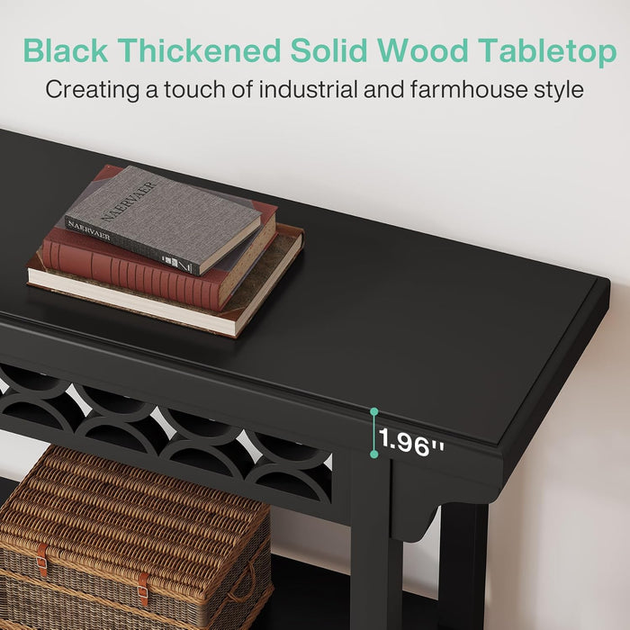 70.8-Inch Solid Wood Long Console Table, Farmhouse Entryway Table with Storage, Narrow Sofa Table Grey Couch Table for Living Room Entryway Hallway (Black)