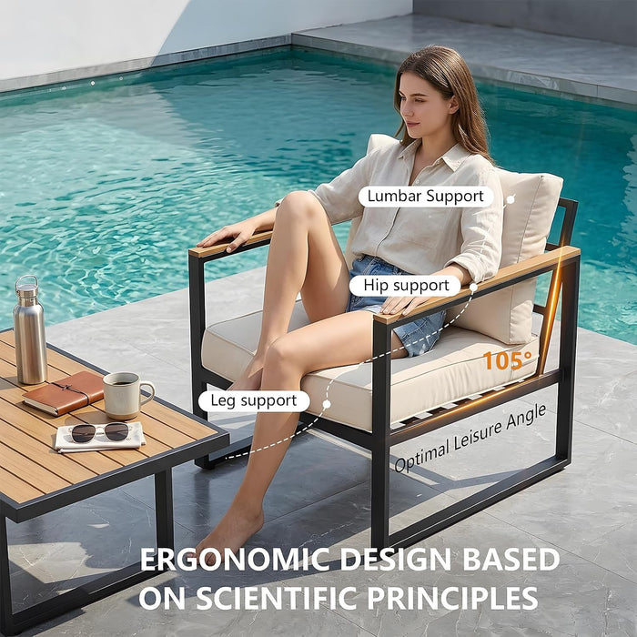 Modern Patio Furniture Set, 4 Pieces Outdoor Conversation Set