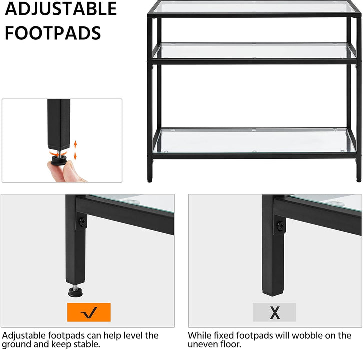 Yaheetech 39.5" Console Table with 3 Storage Shelves,Tempered Glass Sofa Table, Modern Entryway Tables with Metal Frame for Hallway Living Room Bedroom, Easy Assembly, Black