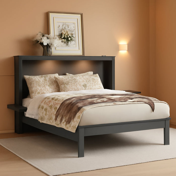 Murphy Bed Chest Queen Size,Cabinet Hideaway Bed with USB Port and Removable Shelves on Each Side,Wood Wall Can Be Folded,Platform Bedframe for Kids Bedroom,Student Dorms,Gray