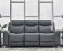 Signature Design by Ashley Mindanao Contemporary Leather Match Upholstered Power Reclining Sofa with Adjustable Headrest and USB Ports, Gray