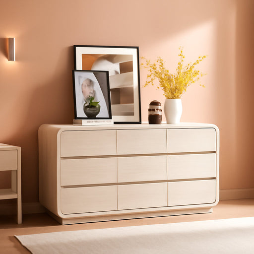 White Dressers of 9 Drawers, Chest Dresser with Deep Drawers, Modern Dresser Closet for Bedroom, Curved Drawer with Large Storage, 57'' Wide