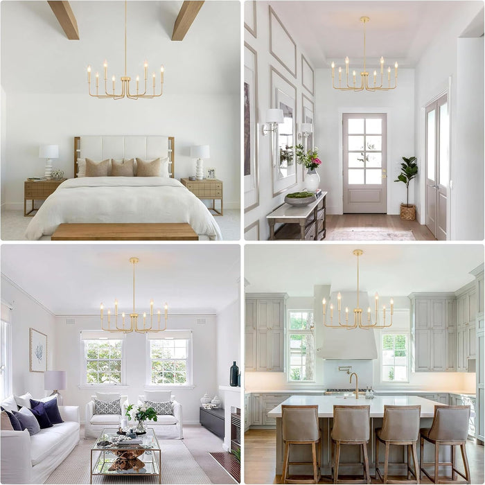 Gold Chandelier, 8-Light Farmhouse Chandeliers for Dining Room, Gold Candle Chandelier Light Fixtures for Kitchen, Living Room, Foyer, Entryway