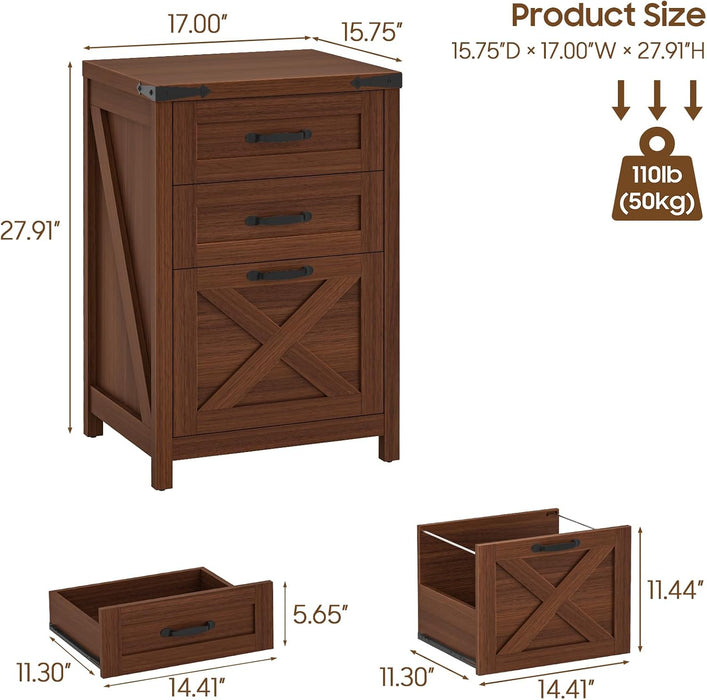 Vertical File Cabinet with 3 Drawers for Home Office, Walnut