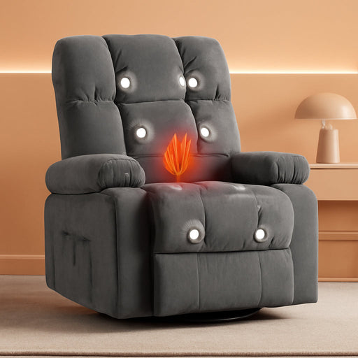 Oversized Recliner Chair with Massage and Heat, 360° Swivel Rocker