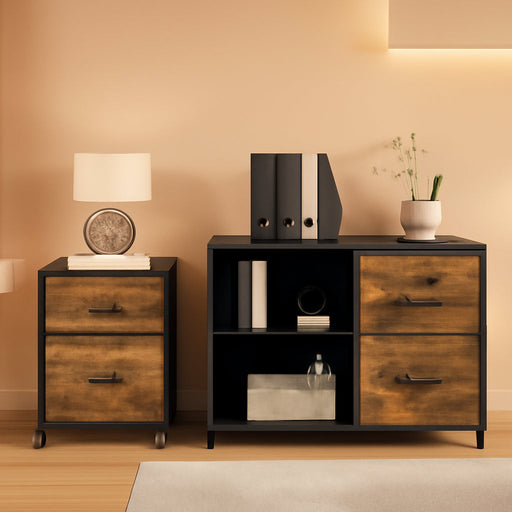 Black Rolling File Cabinet, 2 Drawers, Lock