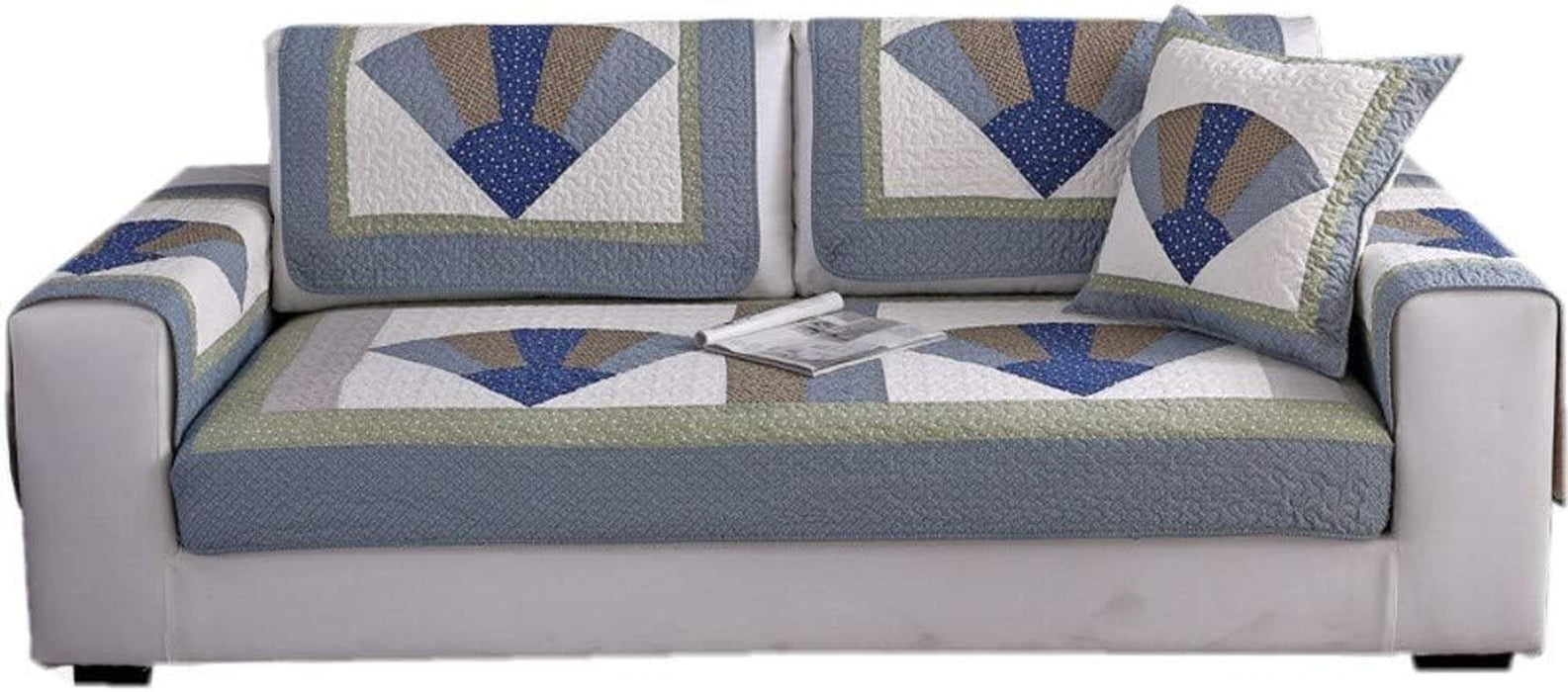 Blue Quilted Sofa Cover: Pet-Proof, Retro Style