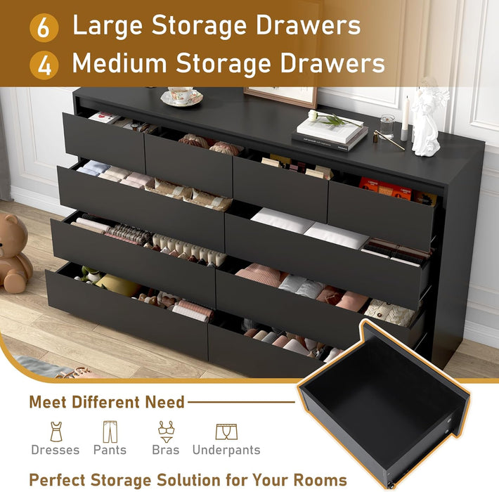 Black Ten Drawer Dresser With Contemporary Storage — ShipItFurniture Black Ten Drawer Dresser With Contemporary Storage — ShipItFurniture