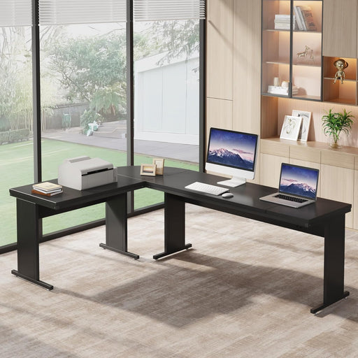 83-Inch Large L Shaped Desk, Reversible Executive Office Desk, Modern Corner Computer Table Business Workstation for Home Office, Black