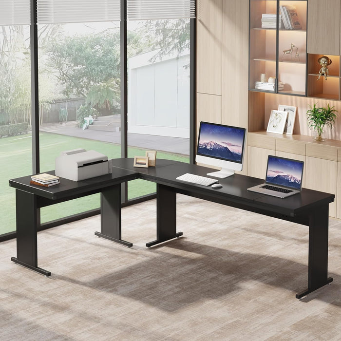 83-Inch Large L Shaped Desk, Reversible Executive Office Desk, Modern Corner Computer Table Business Workstation for Home Office, Black