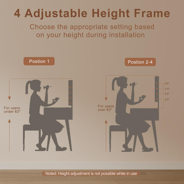 Solid Wood Vanity Desk with Mirror and Lights,Adjustable Height and Brightness, Makeup Vanity with 3 Drawers,Semi-Assembled,Dressing Table for Bedroom (Walnut)