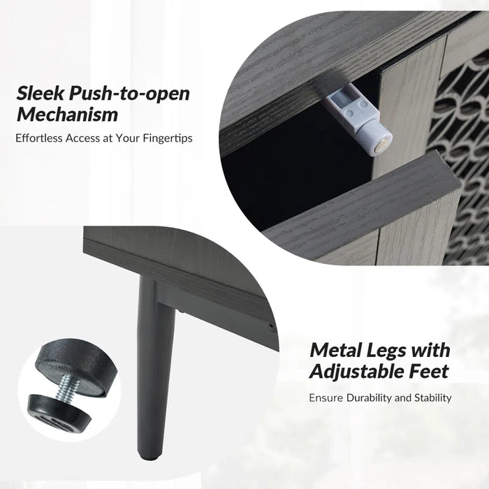 Fabion 32"Tall Built-In LED Lights Wood-Carved 2-Door Accent Cabinet Set of 2