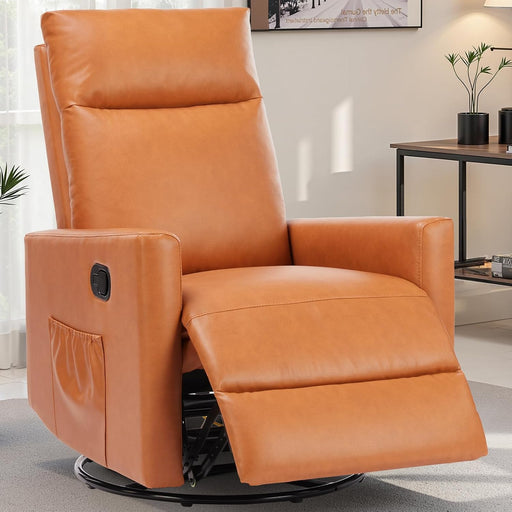 Swivel Rocking Recliner Chair with Extra Large Footrest High Back, Upholstered Glider Nursery Chair for Living Room, Bedroom & Nursery, Comfortable Deep Seating for Relaxation, Brown Seating