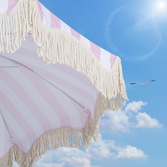 Boho Outdoor Umbrella with Tassels,6Ft Table Umbrella Outdoor Patio with Knobs Tilt,Wind Resistant Portable Beach Umbrella UPF50+ Fringe Umbrellas for Pool Backyard Deck Garden