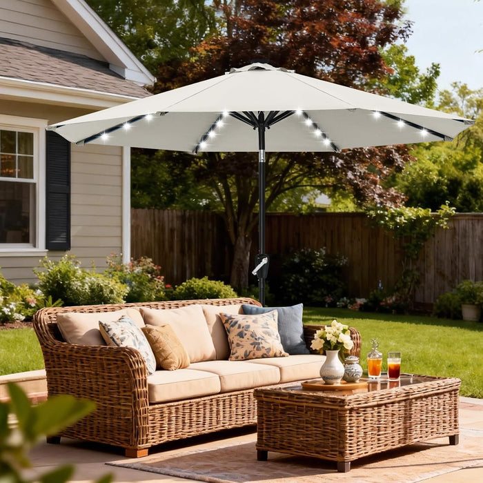 Durable Solar Led Patio Umbrellas with 32LED Lights 9FT (Light Beige)