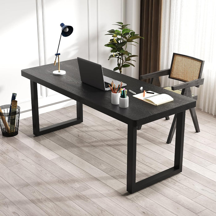 47 Inch Black Solid Wood Computer Desk | Sturdy Metal Base | Modern Home Office Desk | Durable Study Writing Table for Workspace, Multiple