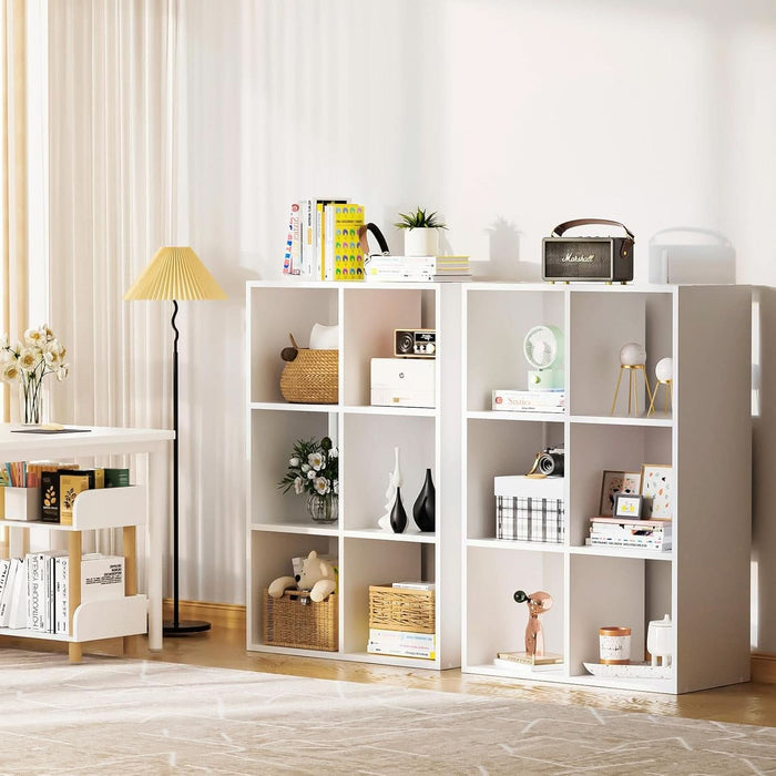 6 Wood Cube Storage Organizer with Open Back and Removable Back Panels, 11In White Cube Storage Bookshelf, Cubicle Shelf Bookcase for Home Office Bedroom Living Room, Vertical or Horizontal