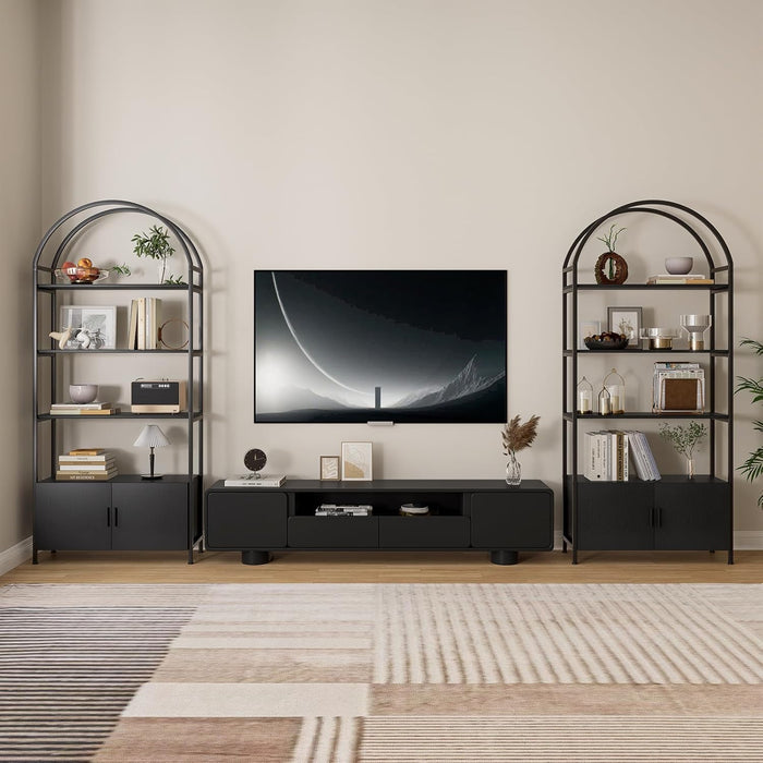 Arched Bookcase With Doors 71Inch Industrial Black