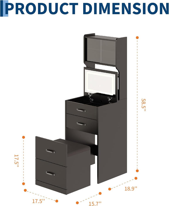 Compact Vanity Desk With Illuminating Mirror Black