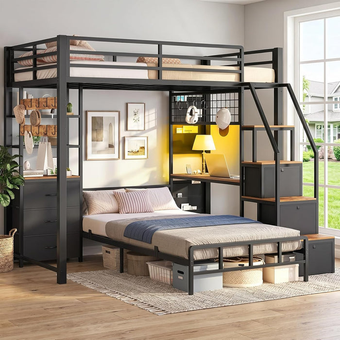 Charcoal Twin Bunk Bed With ChargingStation Drawers