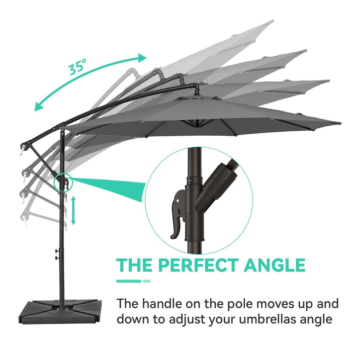 10Ft Heavy Duty Patio Hanging Offset Cantilever Patio Umbrella W/ Base Included, Gray