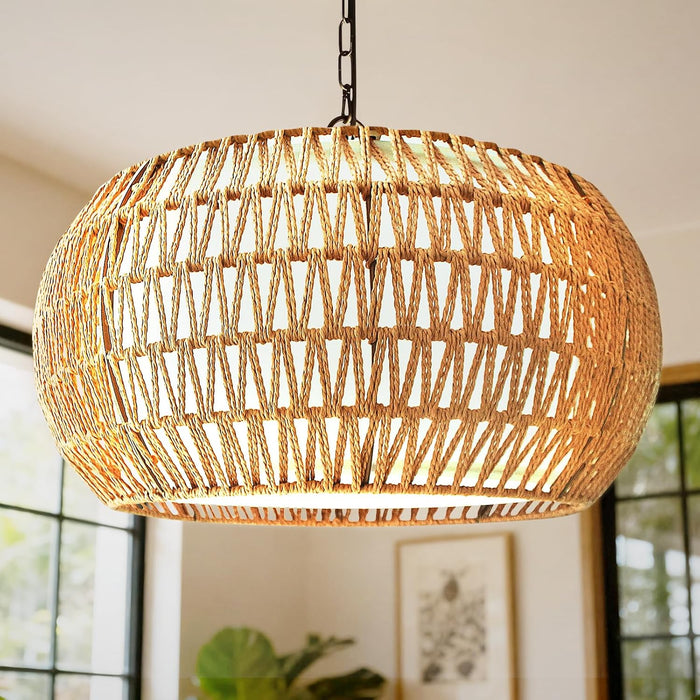 19 Inch Natural Rattan Chandelier Bohemian Farmhouse