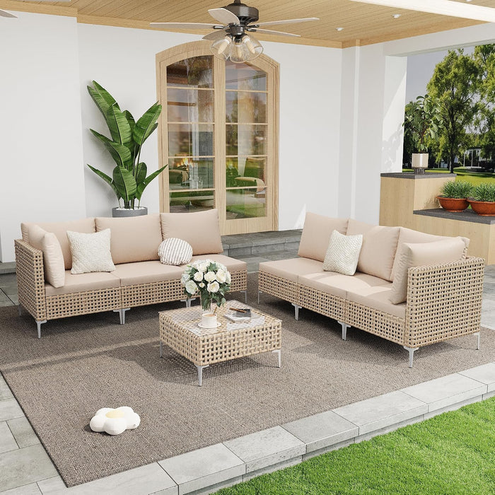 Boho Outdoor Patio Furniture Set with Non-Slip Cushions - 7 Piece