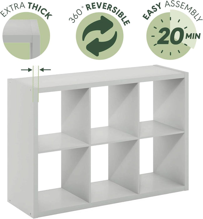 CUBICLE Book Shelf, 6-Cube Bookshelf, Extra Thick Frame Horizontally & Vertically Reversible Bookcase with Open Back, 14.6" X 44" X 30", for Living Room, Bedroom, Home Office, Light Grey