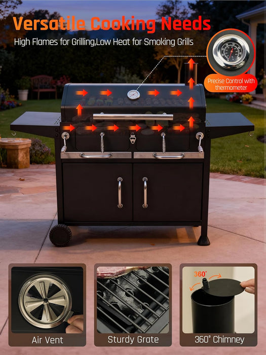 Charcoal Grills BBQ Grill,36 in Large Smoker Grill with Dual-Zone Lifting Trays,Portable Charcoal Grill with Foldable Side Tables,Large Outdoor Grill for Camping,Bbq,Party,Picnic