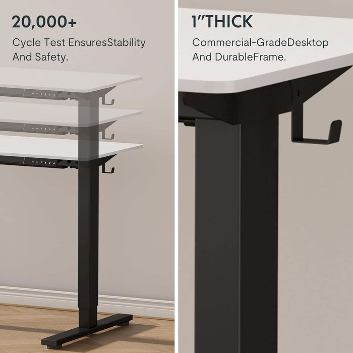 EN1 Whole-Piece Standing Desk 48 X 24 Inches Height Adjustable Electric Desk Sit Stand Desk Home Office Desks (Black Frame + White Table Top, 2 Packages)