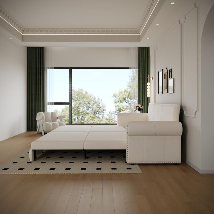 King Size Multifunctional Sleeper Sofa Beige Velvet