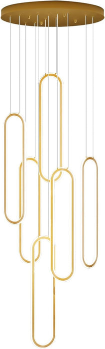 Modern Led 6 Ring Gold Chandeliers Foyer Chandeliers,Larger High Ceiling Chandelier for Living Room,Oval Ring Chandelier for Entryway Staircase
