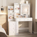 Vanity Desk with Mirror and Lights,Makeup Vanity with 6 Drawers and Shelves,Dressing Table with Power Outlet,Makeup Desk with Led Lighted Mirror in 3 Colors,For Bedroom,White