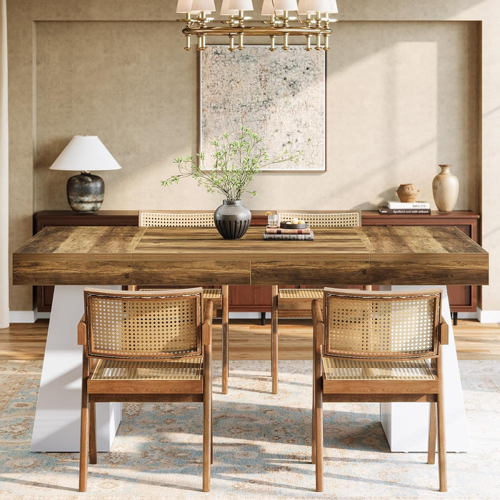 Two Tone 55Inch Solid WalnutFinish DoublePedestal Table