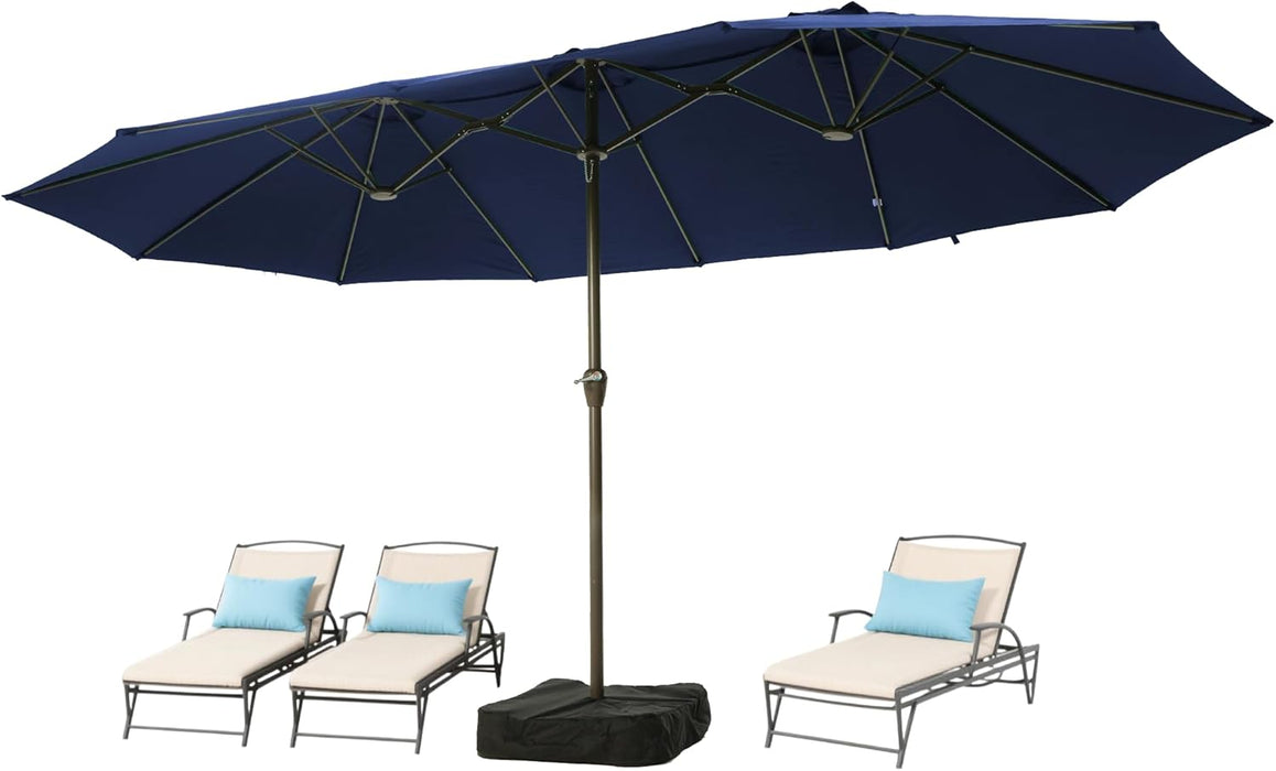 15FT Patio Umbrella with Base,Large Outdoor Double-Sided Rectangle Umbrella with Crank Handle, Market Umbrella for Poolside Garden Deck Backyard Beach Pools,Navy