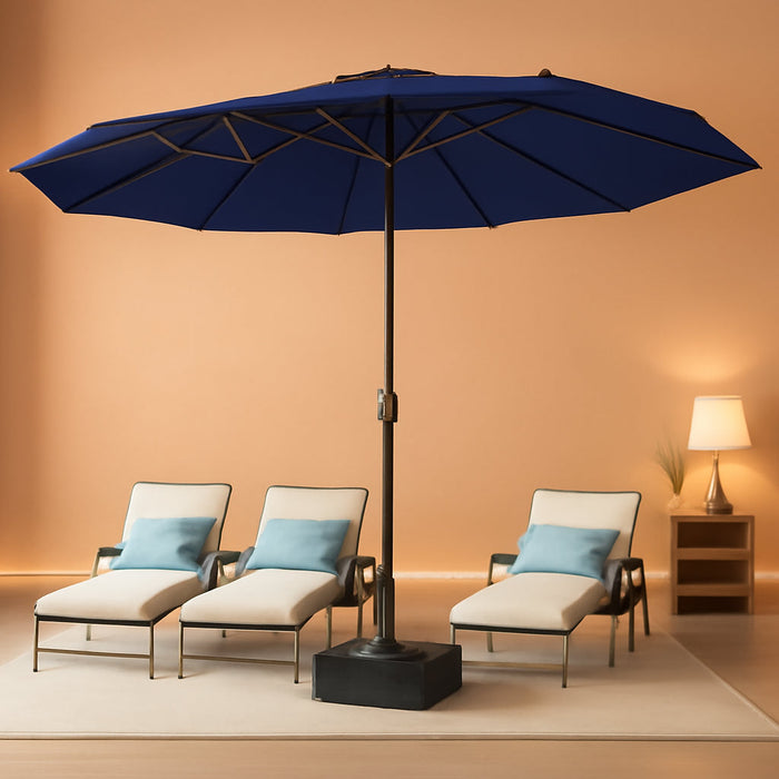 15FT Patio Umbrella with Base,Large Outdoor Double-Sided Rectangle Umbrella with Crank Handle, Market Umbrella for Poolside Garden Deck Backyard Beach Pools,Navy
