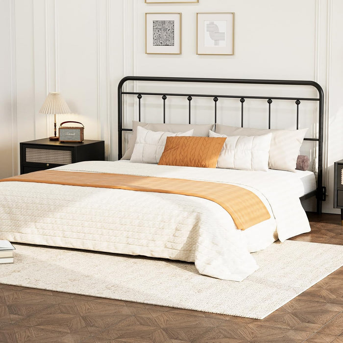 Metal King Size Headboard Only, Adjustable Height, Steel King Headboard with Bed Frame Brackets Adapter, Farmhouse Victorian Style, Easy Assembly, Black